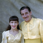 Left to right: Astrid Schlinchting and her father Ernst in matching yellow costumes and white rhinestones