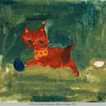Child’s watercolor painting of an orange cat