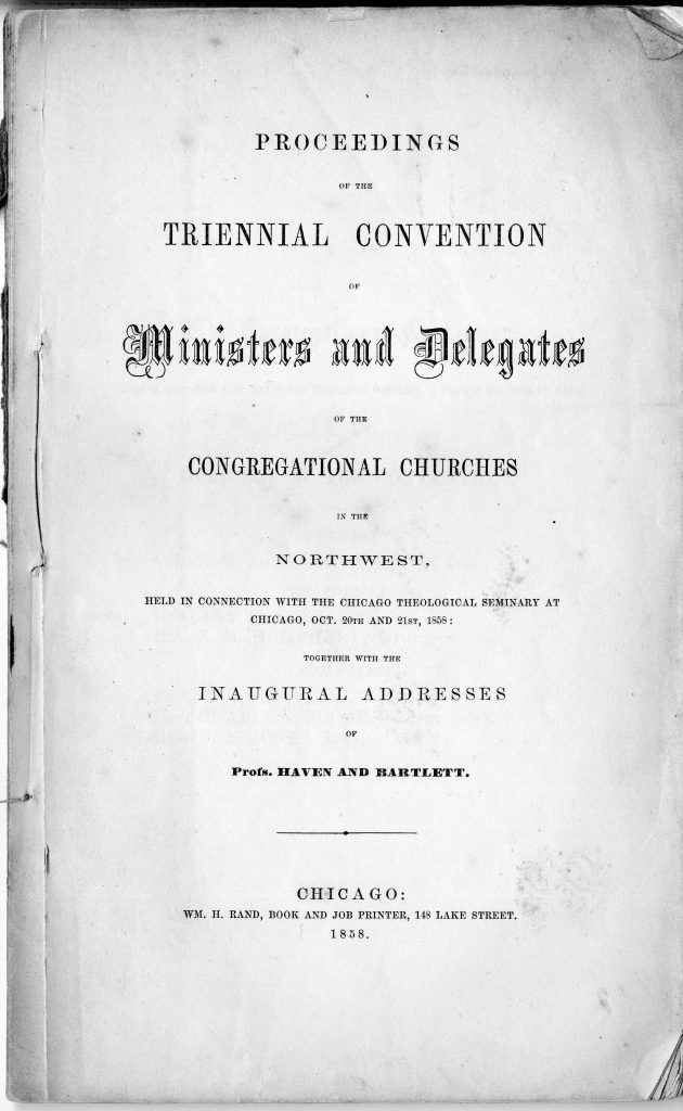 Title page of the proceedings of the 1st Triennial Convention in October 1858
