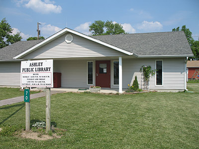 Photograph of the Ashley Public Library, located in Washington County, which houses the only known collection of the Ashley News. The INP borrowed this collection for preservation microfilming.