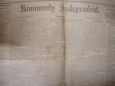 November 5, 1880 issue of the Kinmundy Independent, from the Kinmundy Express newspaper office.
