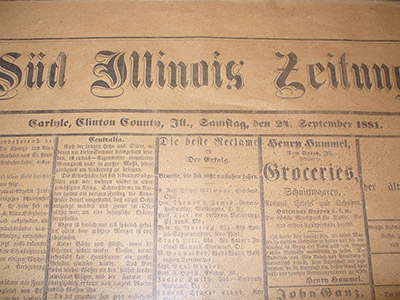 The Süd Illinois Zeitung,from the Clinton County Historical Society Museum