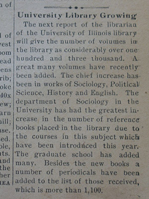 An article about the U of I Library from the Toluca Star, February 7, 1908