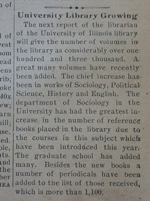 Article about the U of I Library from the Toluca Star, February 7, 1908
