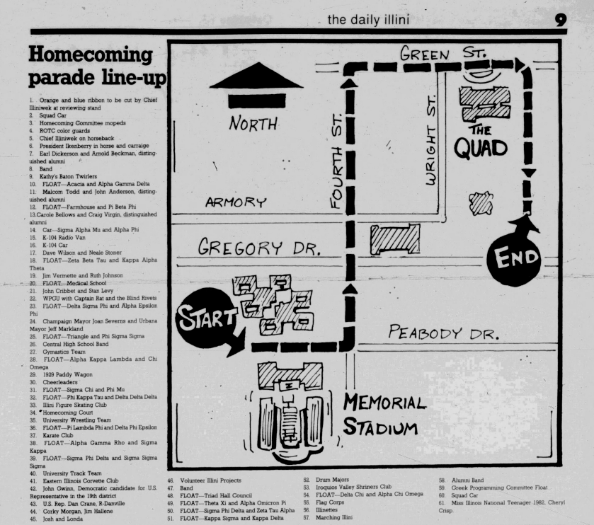 Map of Homecoming Parade, 1982