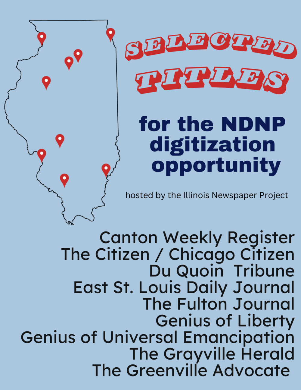 Flyer for selected titles and map of publication locations.