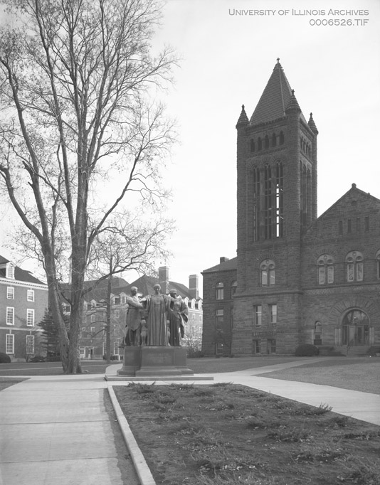 Exterior Altgeld Hall and Alma Mater