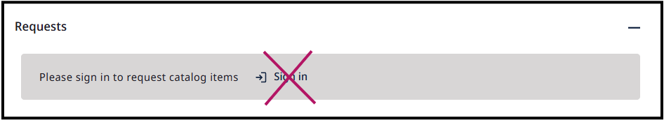 Screenshot of requests section. The sign in prompt has a red X over it.