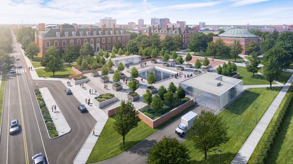 Aerial concept drawing of the Archives and Special Collections building.