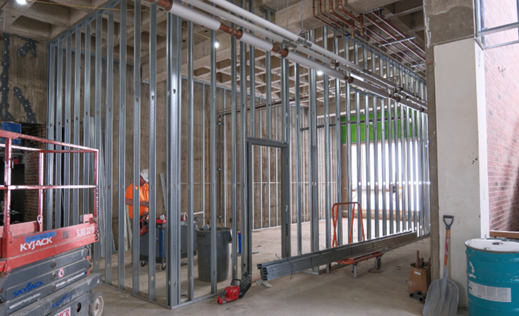 Interior construction of the new Archives and Special Collections Building.