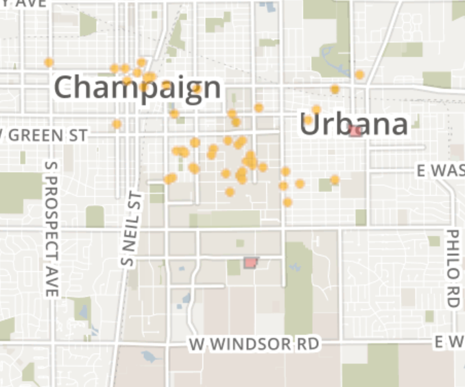 Screenshot of Map in Champaign-Urbana Area