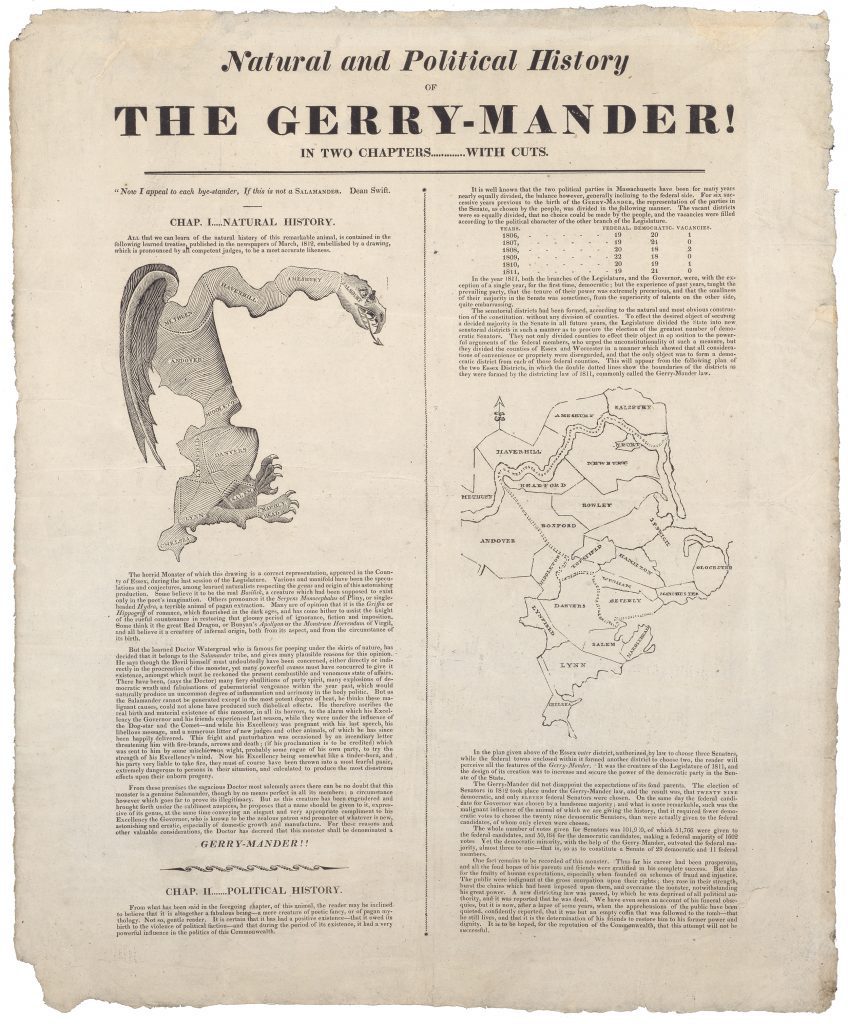 Gerrymander maps of Essex County,Massachusetts, from 1812 and 1820.
