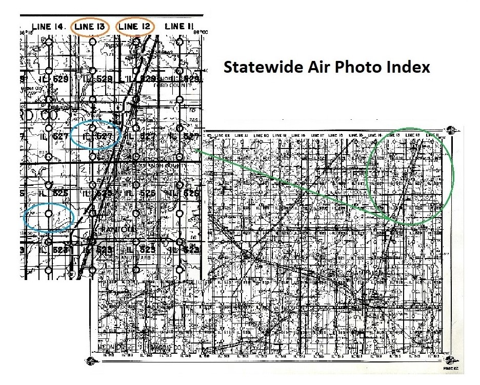 Sample of statewide index page highlighting flight lines and photo numbers