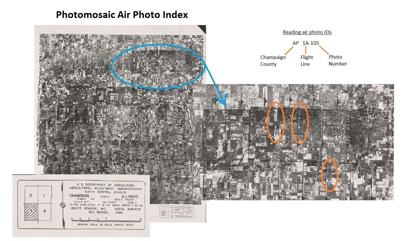 Sample photomosaic air photo index highlighting photo identification numbers