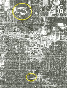 Portion of a 2005 air photo of Urbana, IL, highlighting tracks