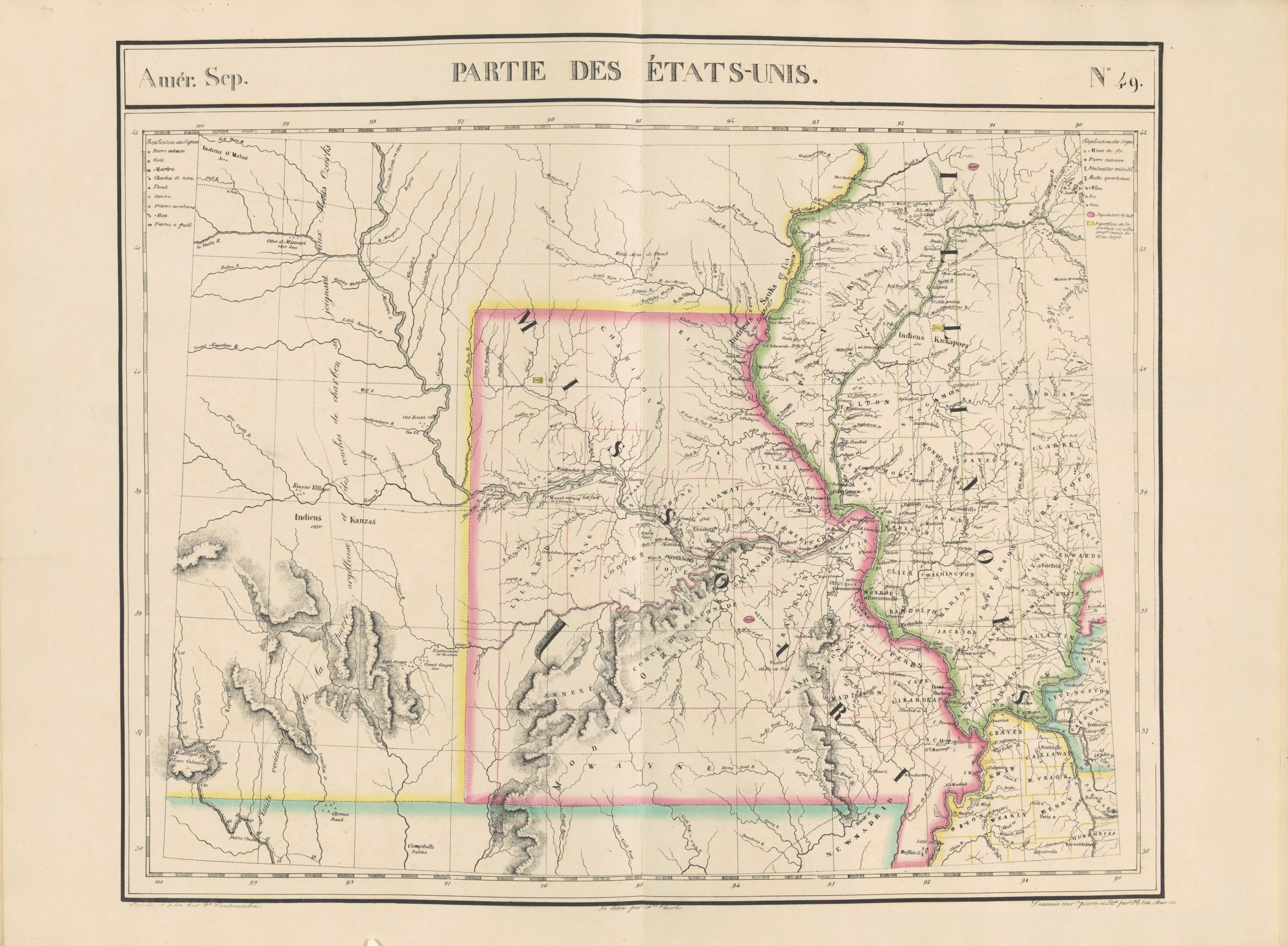 Sample page from North American volume of Vandermaelen Atlas Universel centered on Missouri and Illinois
