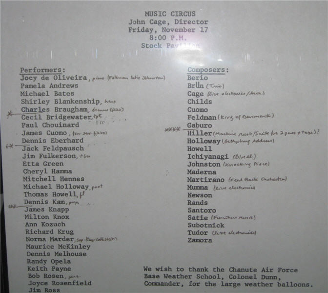 Music Circus Performer-Composer List, November 17, 1967