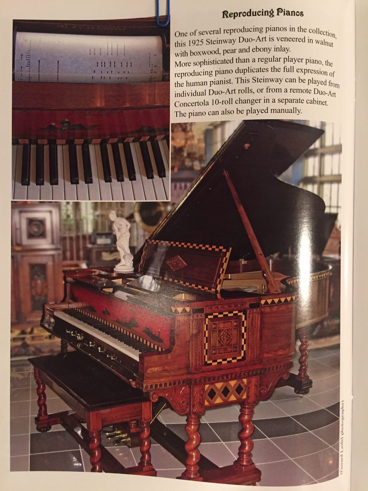 Magazine page with pictures and descriptions of the 1925 Steinway Duo-Art Piano