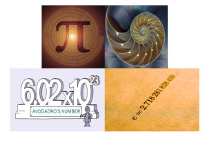 Math Holiday Image - Picture of symbol pi, nautilus shell, Avogadro's number, e (mathematical constant