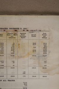 Mold spots and water damage on the page of a book