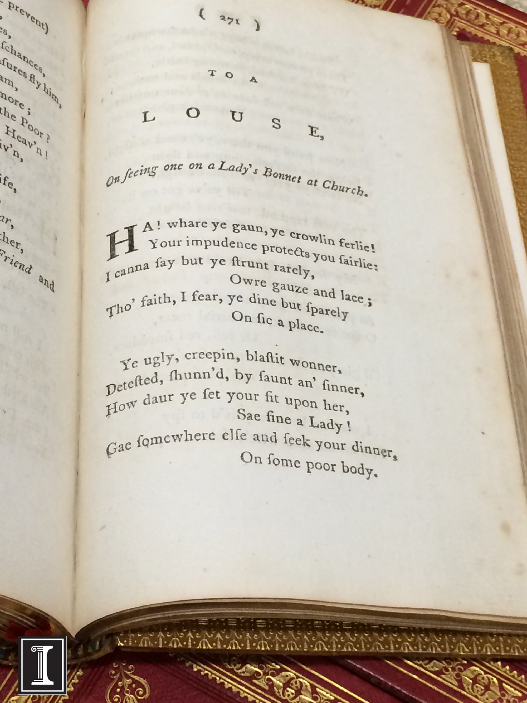Louse post-ToALouse Robert Burns, Poems, chiefly in the Scottish Dialect (Edinburgh: Printed for the author and sold by William Creech), 1787. NICKELL 821 B93po1787