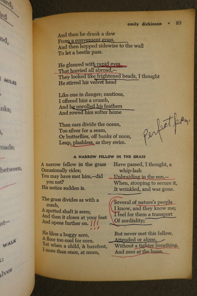 A page from a book of poetry with the annotation "perfect poem" written next to one of the poems.