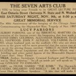 A postcard announcing Lucy Parsons' appearance at the Seven Arts Club