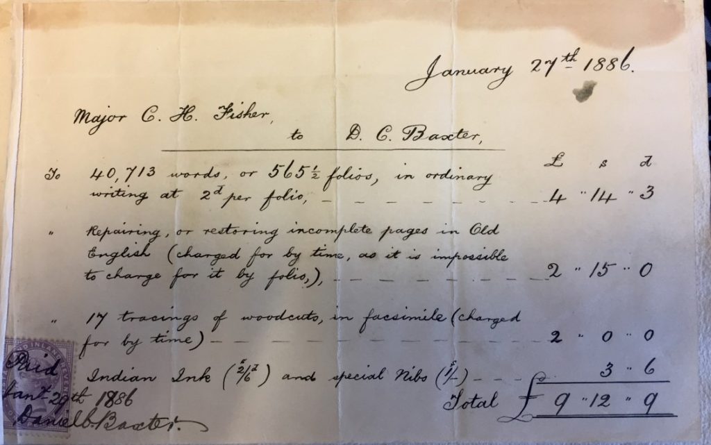 A note from Major C. H. Fisher about the condition of the book