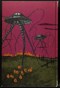 The back cover of "The War of the Worlds" by H.G. Wells, illustrated by Edward Gorey.