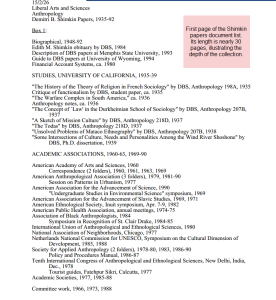 First page of Shimkin papers document list