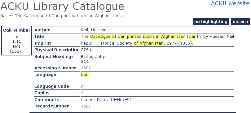 Catalogue of Dari printed books