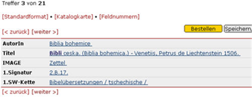 A sample entry for the retrospective catalog of the Austrian National Library