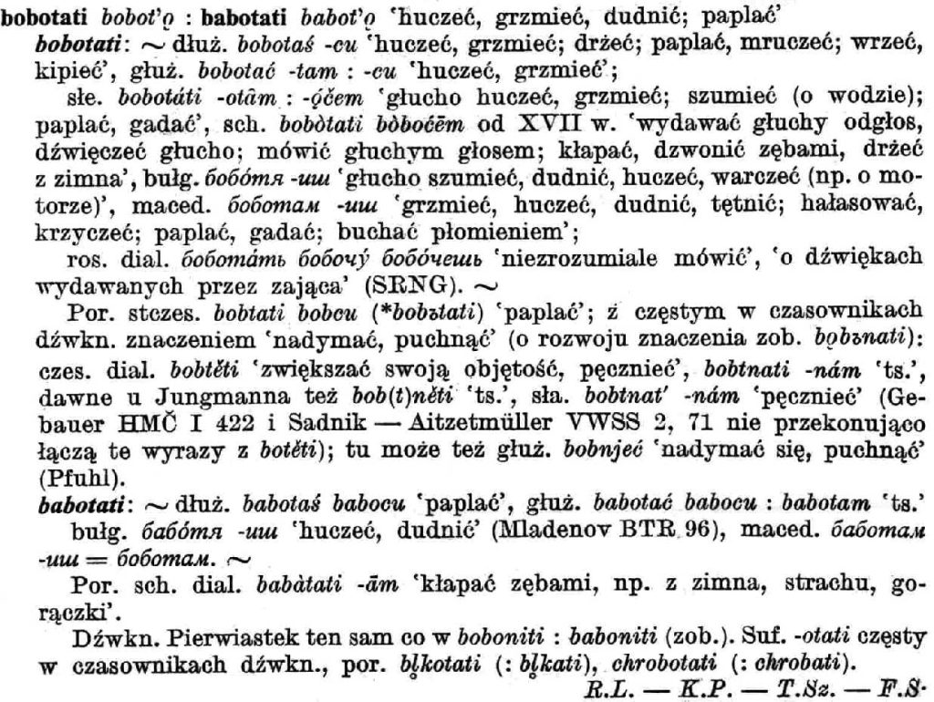 The entry for the verb bobotati.