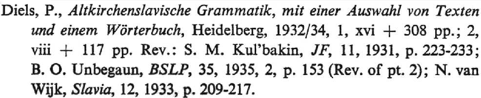 Entry for "Diels Altkirchenslavische Grammatik.