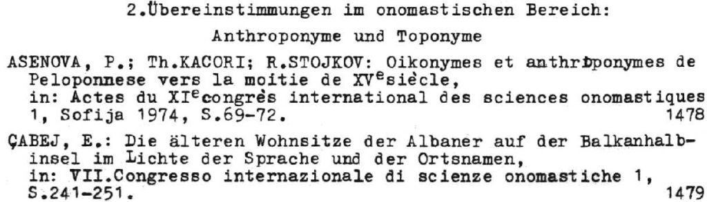 Entries that appear in the section on onomastics.