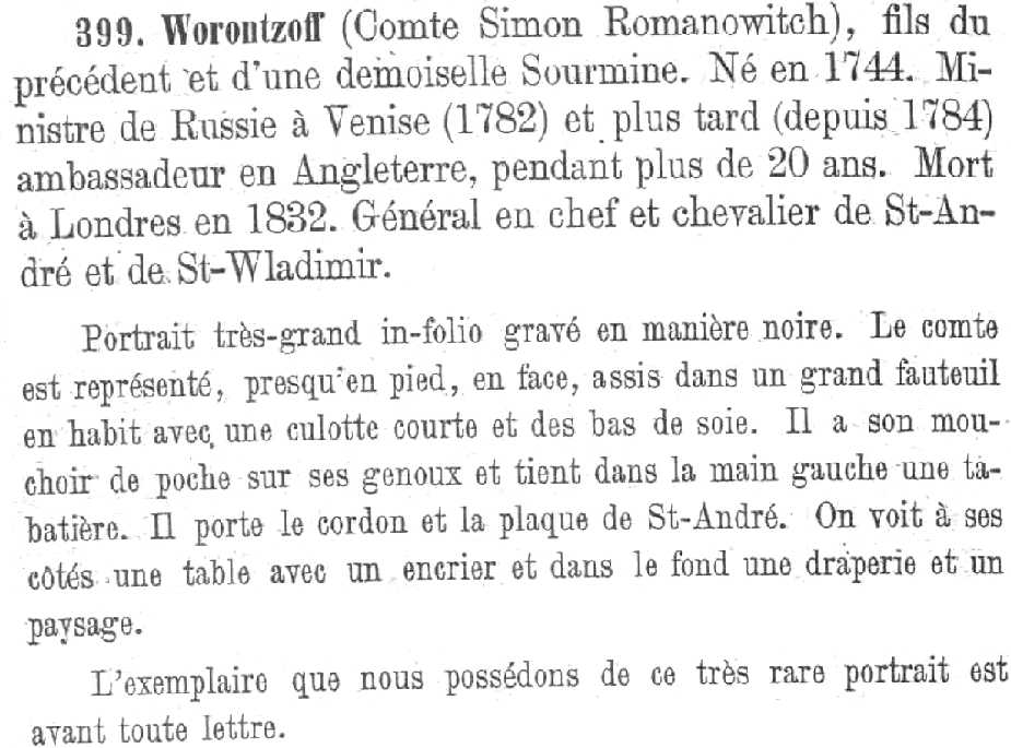 Entry about a portrait of Count Simon Vorontsov.