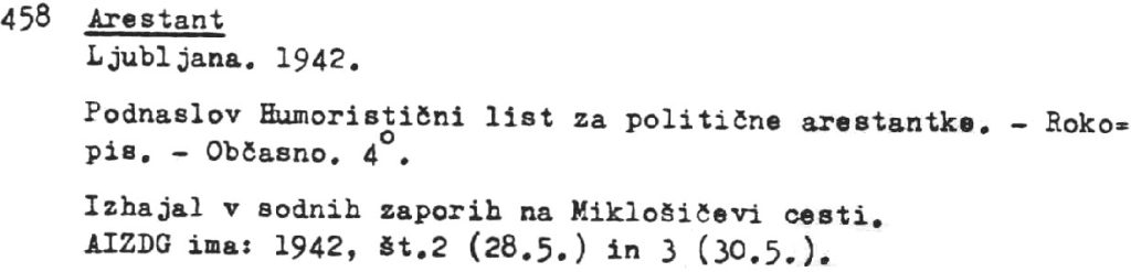 sample entry from Slovenski casniki in casopisi