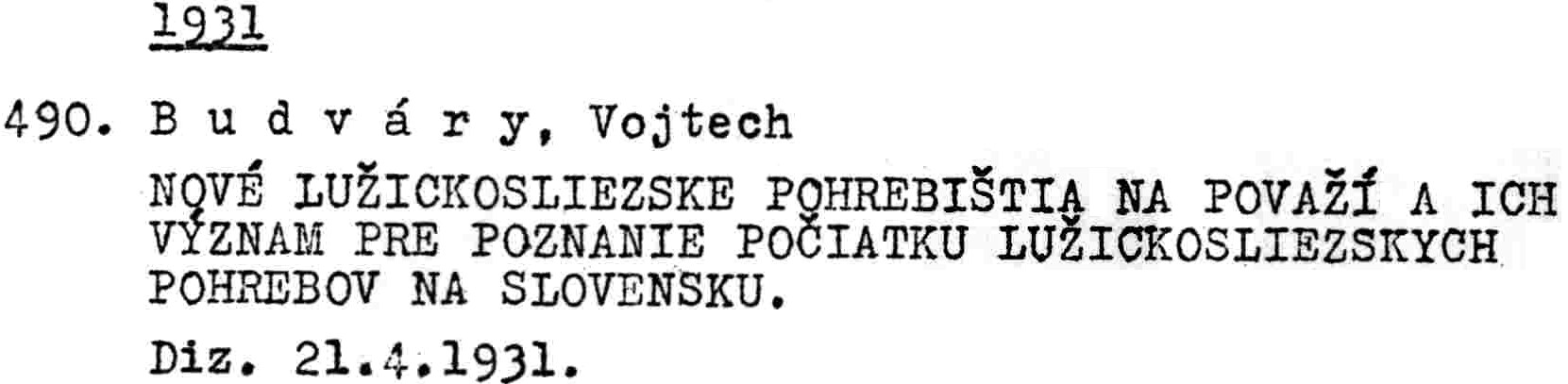 Entry which appears under the subject of archaeology