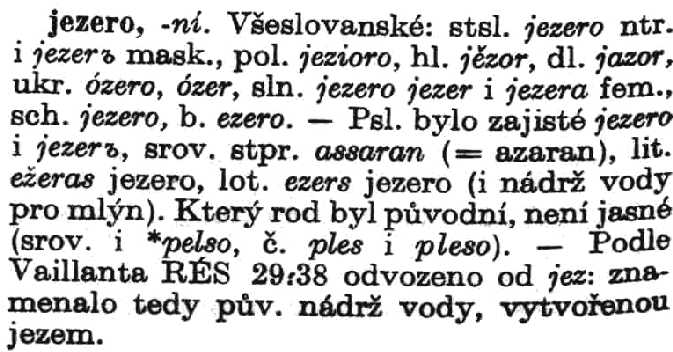 Entry for the word "jezero"