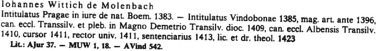 Entry for Iohannes Wittich de Molenbach