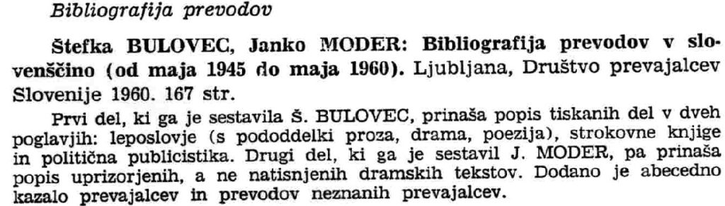 entry for a bibliography of translations