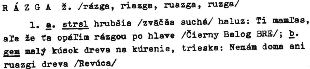 Entry for the word "razga"