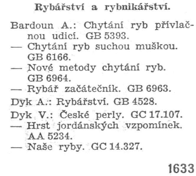 part of the subject index for items related to fishing