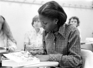 Student in class, 1987