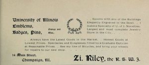 An ad from the 1896 Illio listing blue and orange inventory