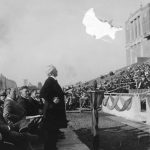 President David Kinley speaking at Stadium dedication services 1924. Found in Folder BUI Stadium Dedication.