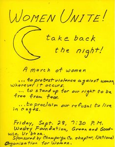 A flyer advertising the Take Back the Night march