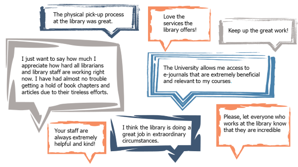 graphic with quotes from survey respondents in gratitude for library services