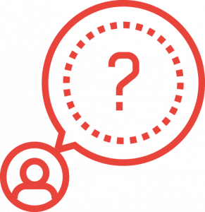 a person icon with a speech bubble containing a question mark