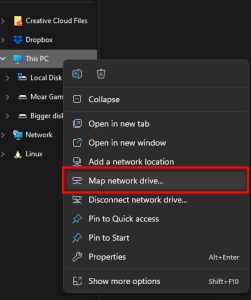 screenshot of how to find the "Map network drive" option